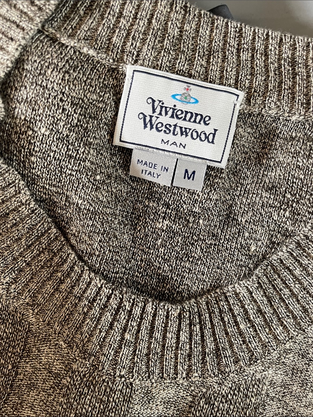 Vivienne Westwood MAN Ribbed Melange Knit Crewneck Sweater Orb Logo Grey M